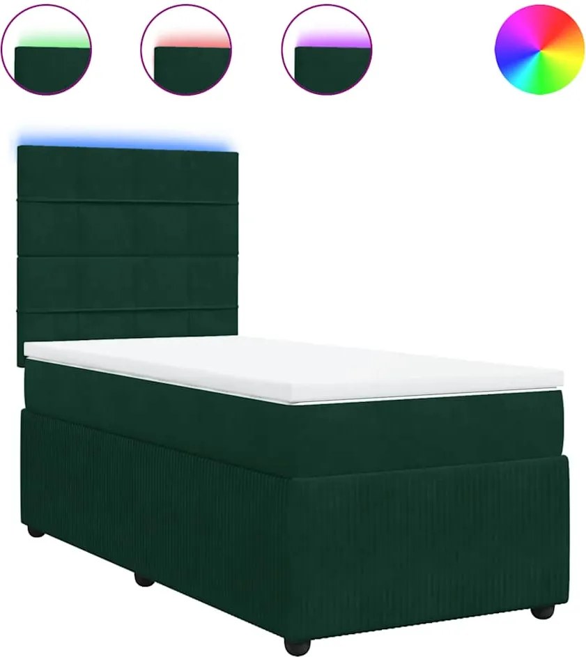 vidaXL Pat box spring cu saltea, verde închis, 100x200 cm, catifea