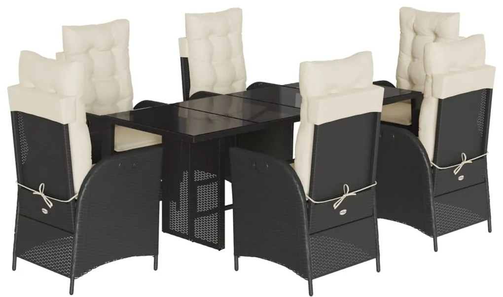 3213112 vidaXL Set mobilier de grădină cu perne, 7 piese, negru, poliratan