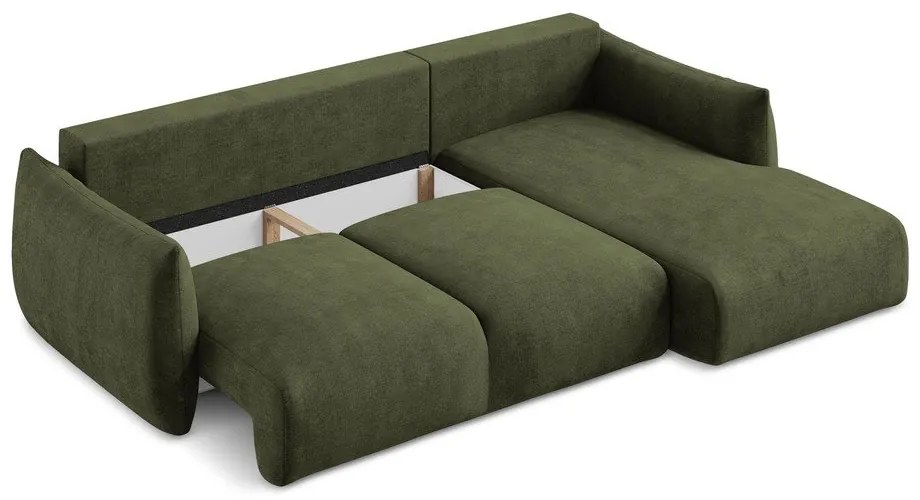 Colțar verde extensibil cu tapițerie din chenille (cu colț pe partea dreaptă/cu șezlong) Leila – Makamii