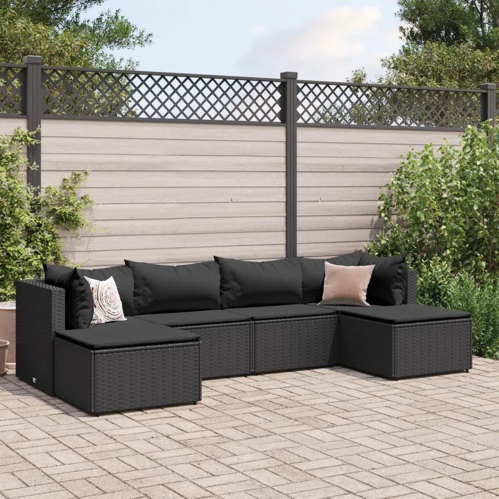 3308243 vidaXL Set mobilier de grădină cu perne, 6 piese, negru, poliratan