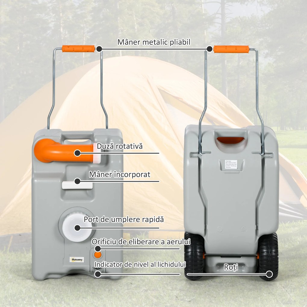 Rezervor Apă 22L Camping Roți Gri | Aosom Romania