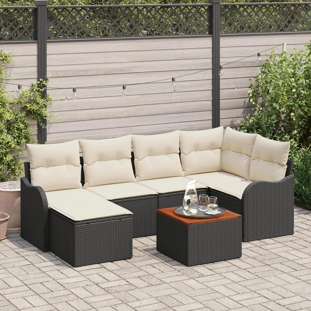 Set de canapea pentru grădină vidaXL de 7 piese cu perne Răchită poli negru