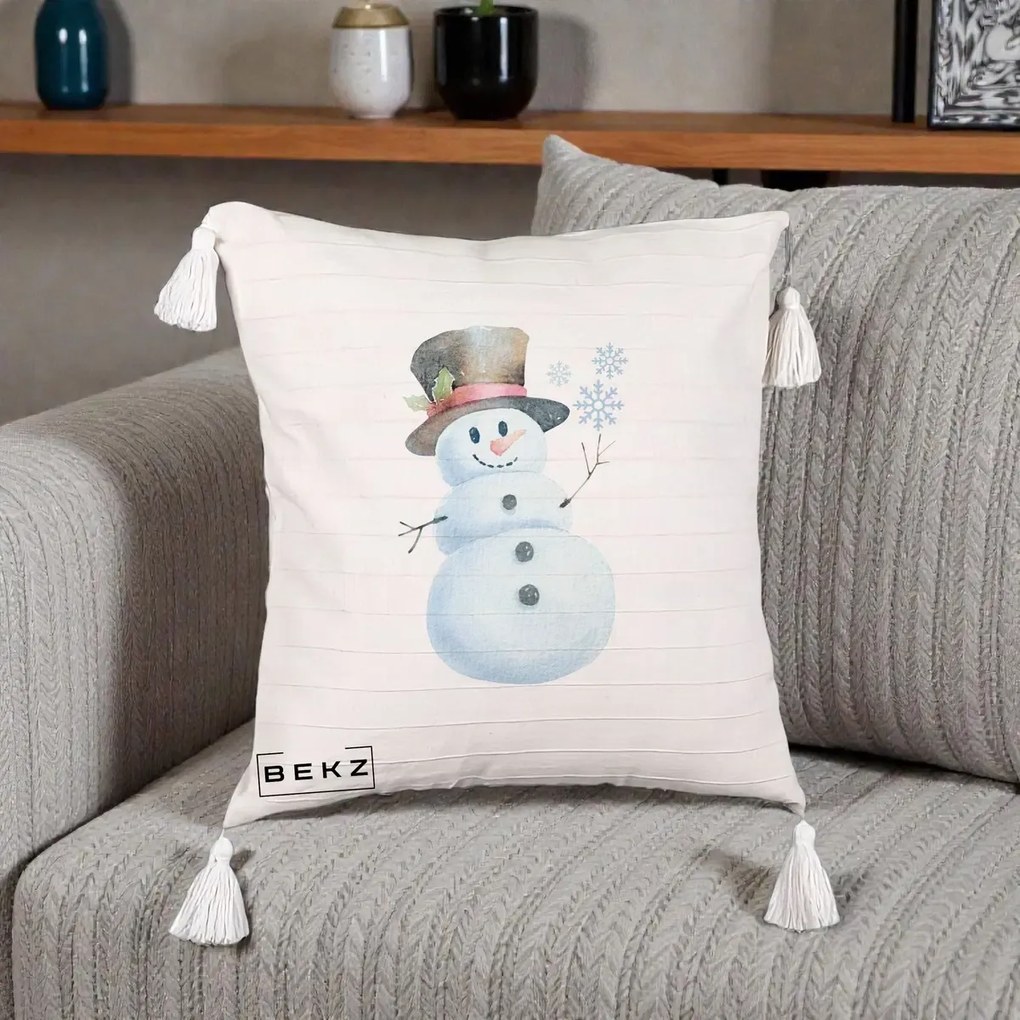 Perna Decorativa Om de Zapada cu Joben si Vasc, 40x40 cm, Bej cu Franjuri, Husa Detasabila, Perna Inclusa, BEKZ®
