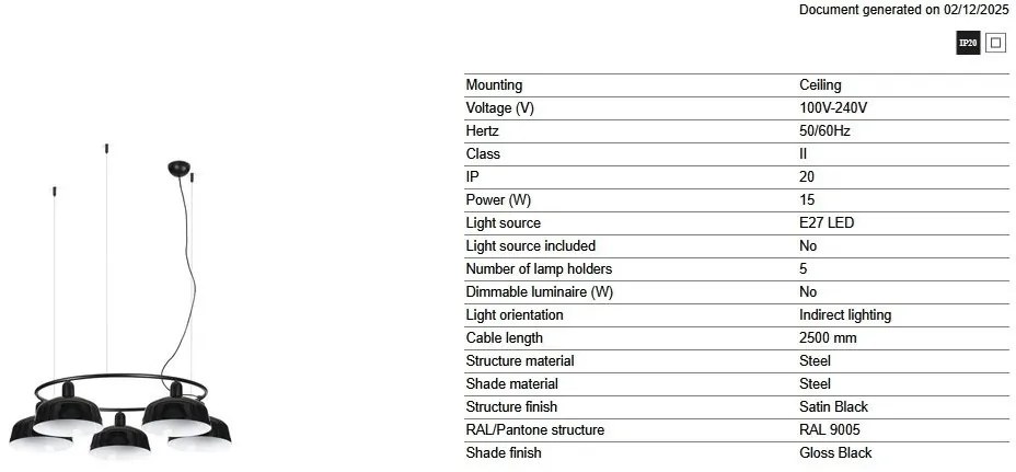 Lustra suspendata metal TATAWIN M 5L negru
