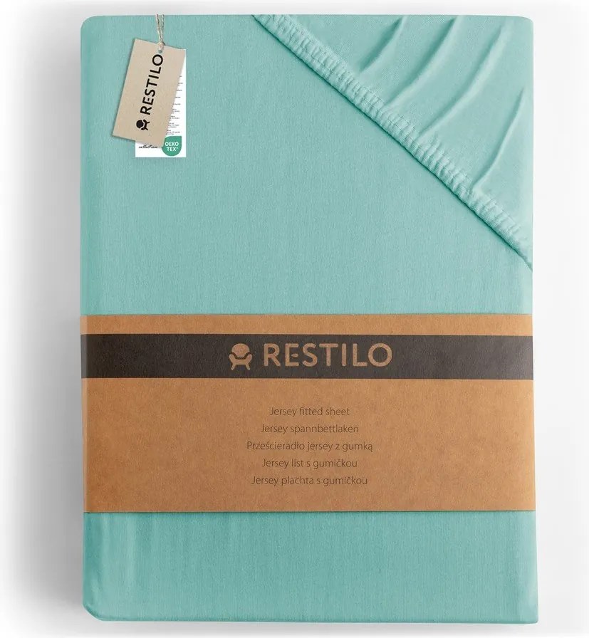 Cearceaf turcoaz din jerseu cu elastic 240x220 cm Amber – Restilo