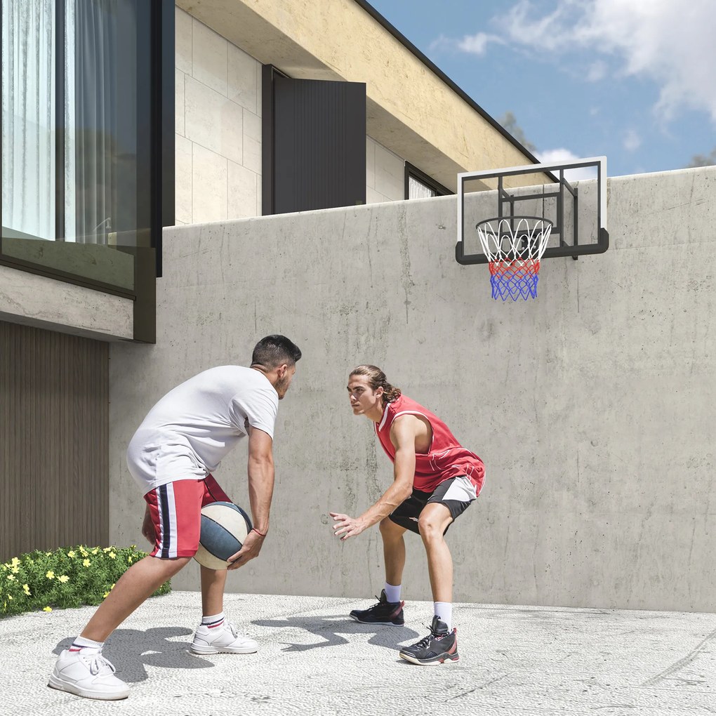 SPORTNOW Coș de baschet de perete pentru exterior 110x90 cm, panou de baschet, inel din oțel, cerc rezistent Ø45 cm și plasă, negru | Aosom Romania