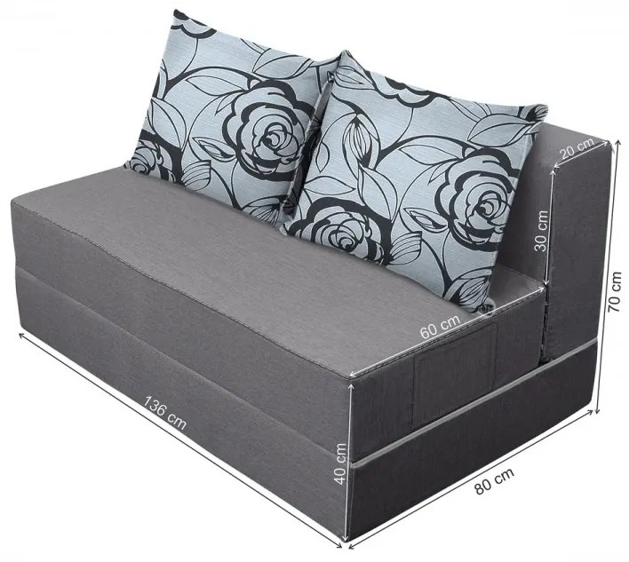 Canapea extensibila Urban Living Bedora 136x80x40 cm Grey/Grey Flower
