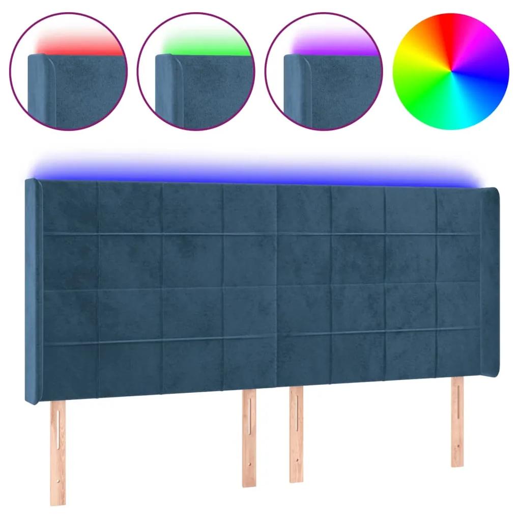 Tablie de pat cu LED, albastru inchis, 183x16x118 128cm catifea 1, Albastru inchis, 183 x 16 x 118 128 cm