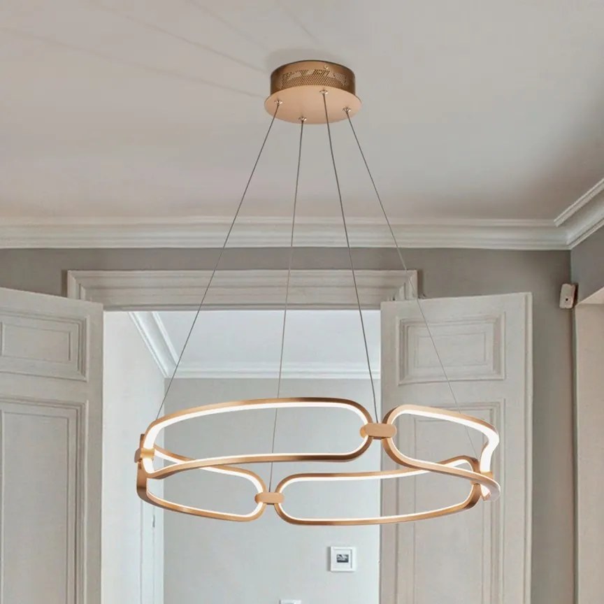 Lustra LED suspendata design ultra-modern, dimabila cu telecomanda, 60cm Colette auriu roze