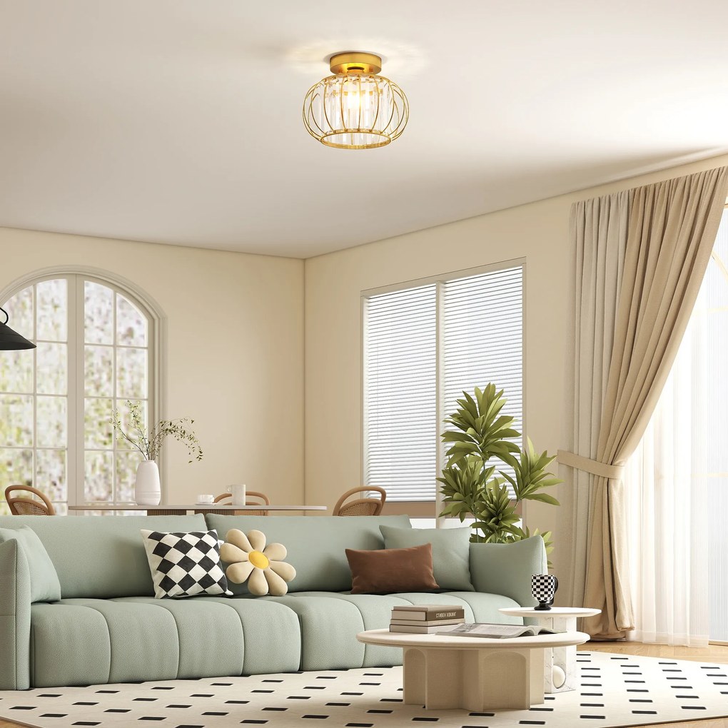 HOMCOM Plafonieră modernă, cristale, auriu, soclu E27, ideală pentru living și dormitor | Aosom Romania