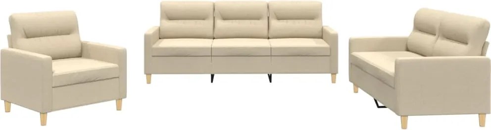 vidaXL Set de canapele cu perne, 3 piese, crem, textil