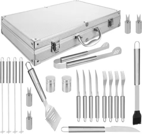 Set de grătar în cutie 26 buc - unelte de grătar din oțel inoxidabil