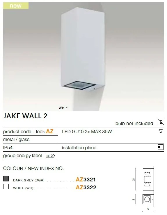 Aplica moderna exterior cu iluminat ambiental IP54 JAKE WALL 2 alba ZZ AZ3322