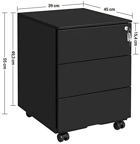RollBox metalic Black 39/55 – casetiera metalica de birou -3 sertare -39 cm latime 55 inaltime