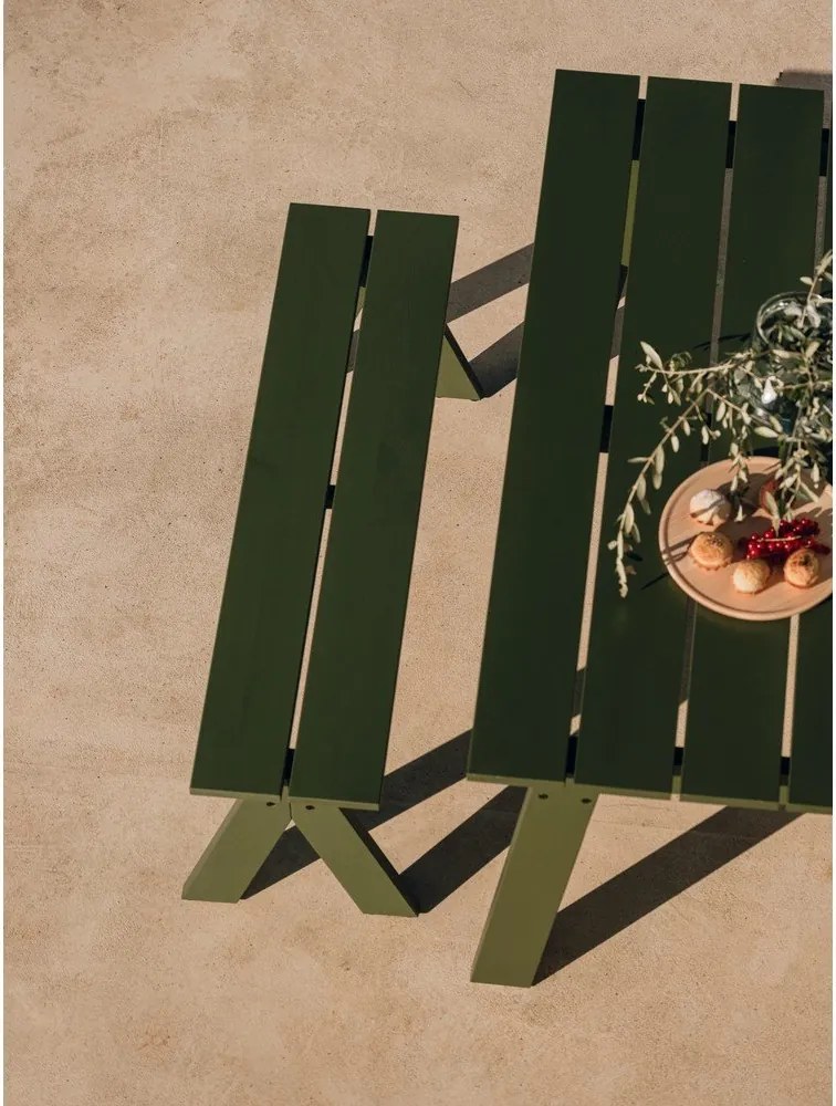 Bancă de grădină verde din lemn masiv Navo – noo.ma