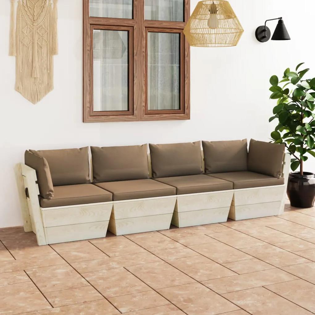 Canapea de gradina din paleti cu perne, 4 locuri, lemn molid Gri taupe, 4 locuri, 1