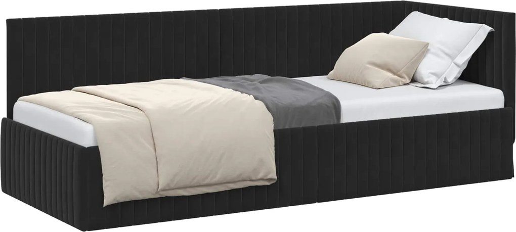 vidaXL Cadru de pat colțar cu headboard Negru 80 cm x 200 cm Catifea