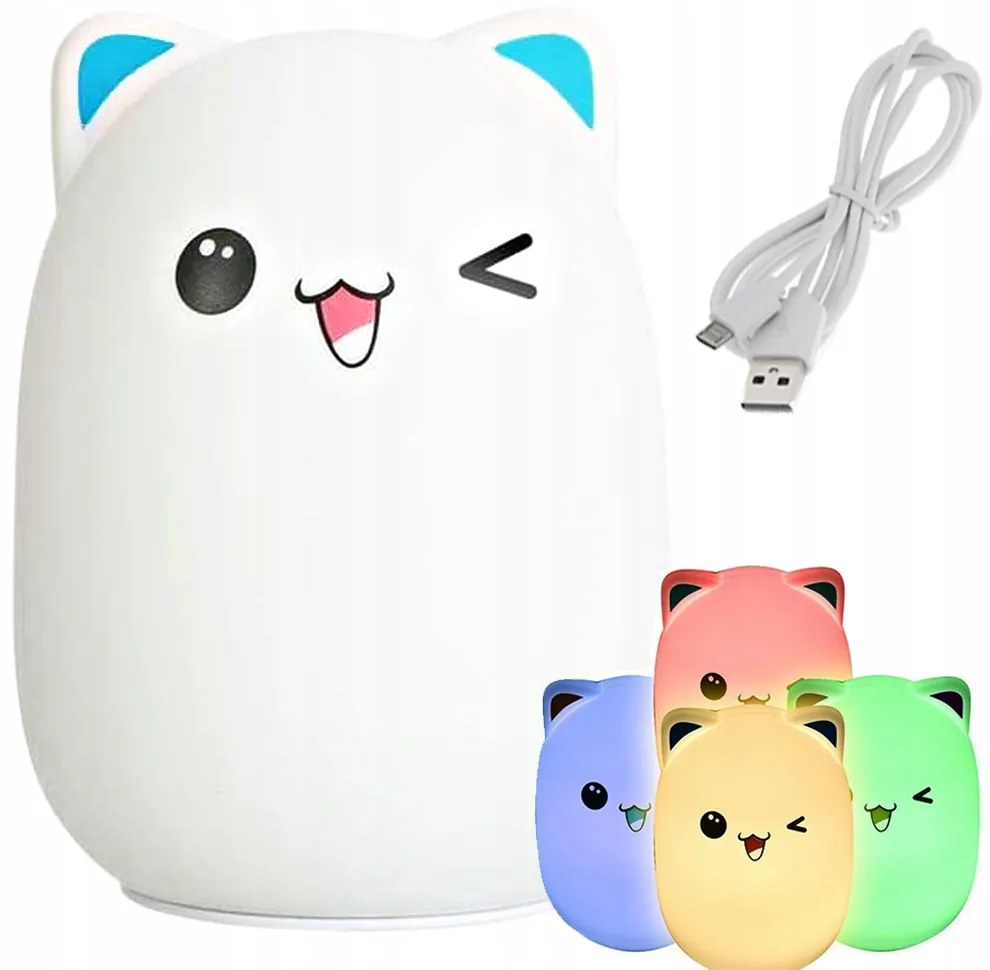 Lampa de noapte din silicon LED pentru copii KITTY 12,5 cm alb