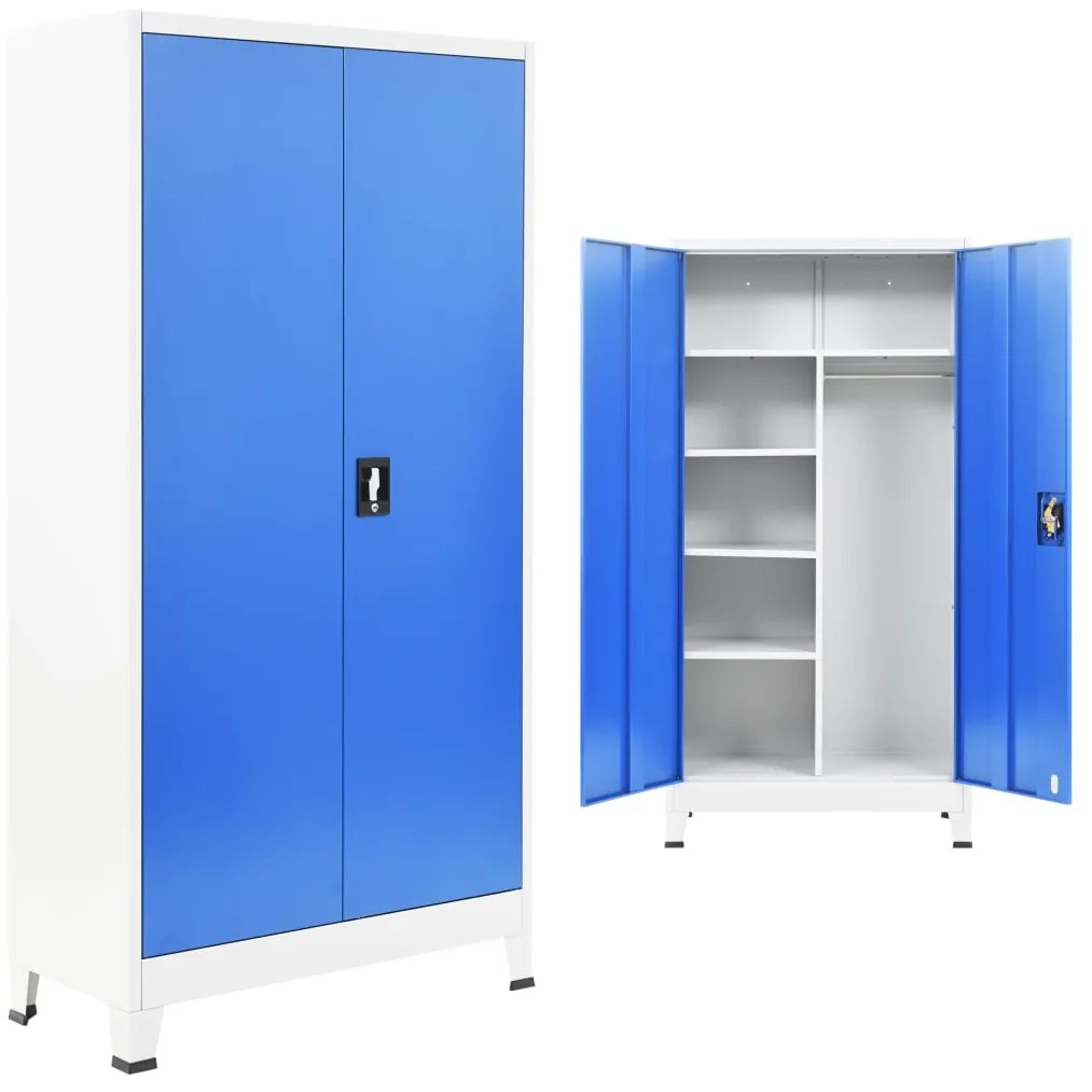 vidaXL Dulap vestiar cu 2 uși, metal, 90x40x180 cm, gri și albastru