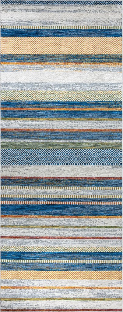 ANDRE 35950 covor lavabil Linii, geometric anti-alunecare - albastru / galben