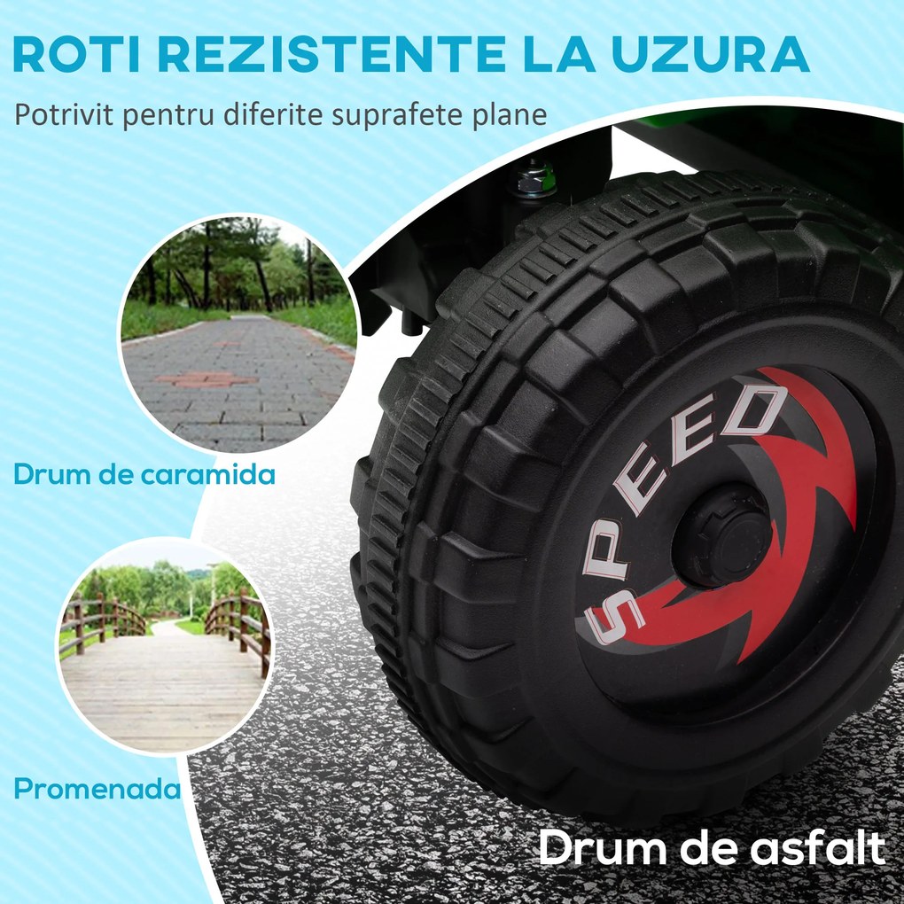 HOMCOM Quad pentru Copii 18-36 Luni din PP și Metal cu Roți Rezistente, Viteză Max 2.5 km/h, Design Aventurier, Verde Gri și Negru | Aosom Romania
