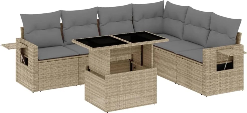 vidaXL Set canapele de grădină, 7 piese, cu perne, bej, poliratan