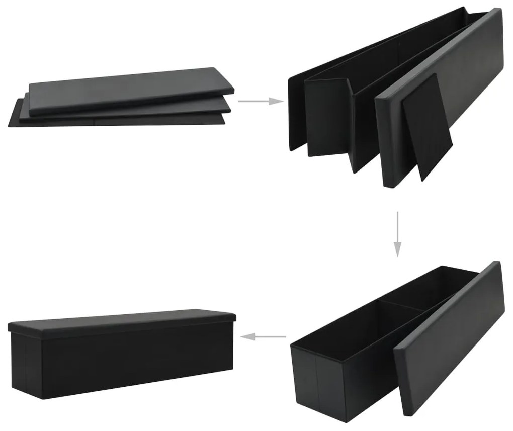 247091 vidaXL Bancă depozitare pliabilă, negru, 150x38x38 cm, imitație piele