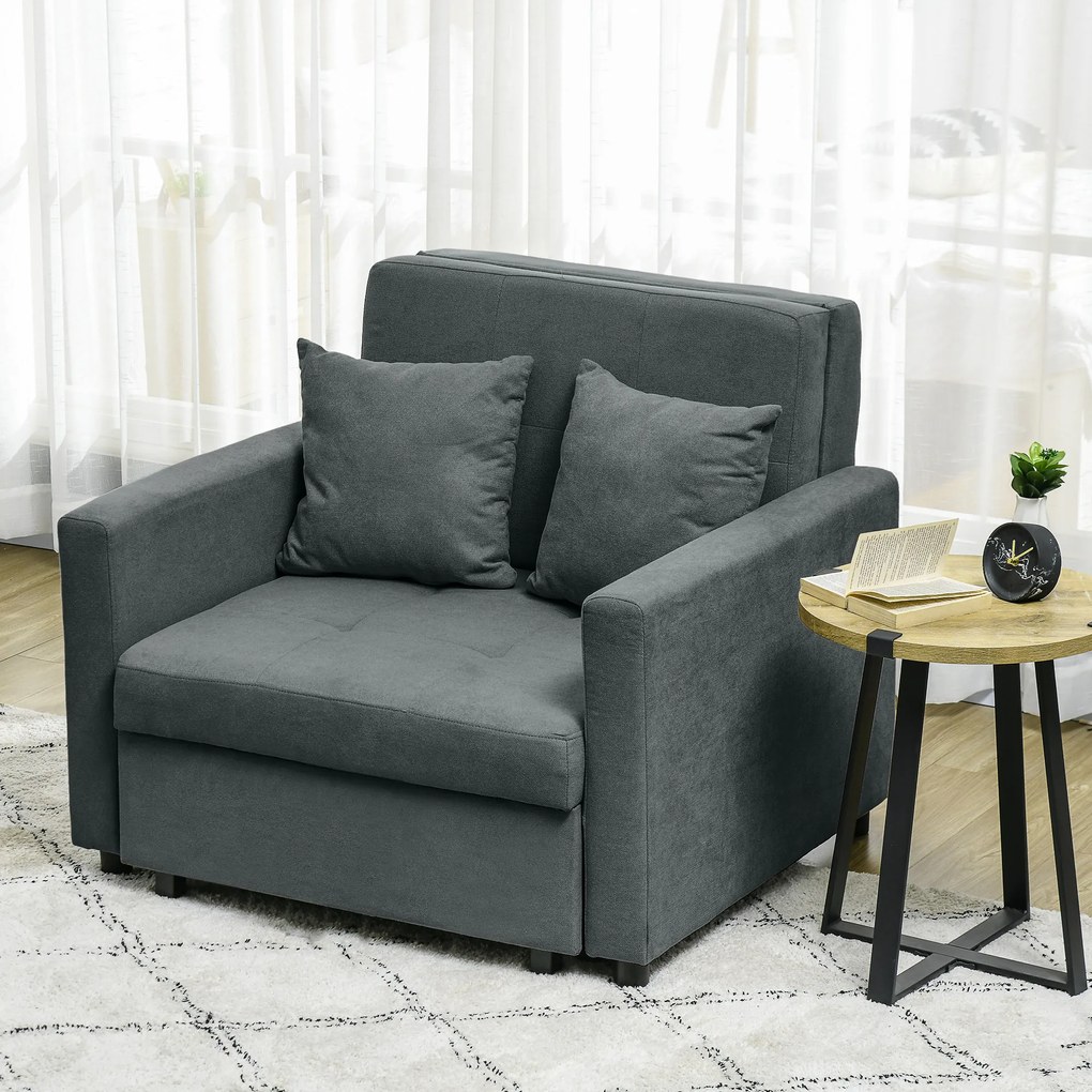 HOMCOM Fotoliu Tip Pat de O Persoană cu 2 Perne și Spațiu de Depozitare, Gri | Aosom Romania