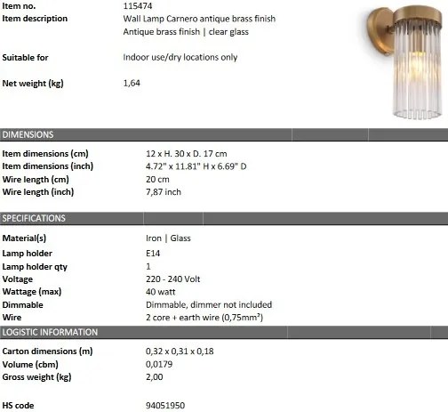 Aplica de perete design LUX Carnero, alama antica 115474 HZ