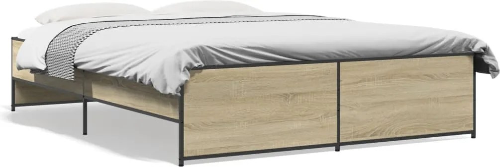 vidaXL Cadru de pat, stejar sonoma, 160x200cm, lemn prelucrat și metal