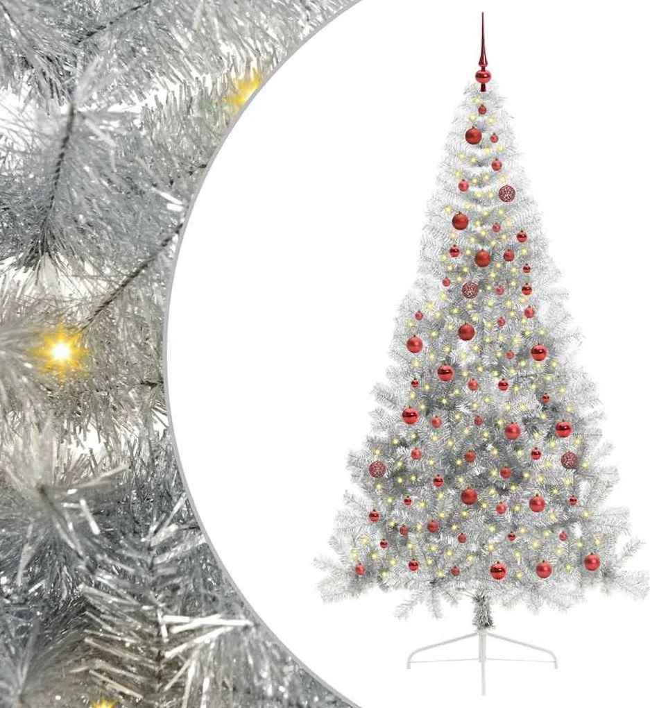vidaXL Pom de Crăciun artificial pre-iluminat Argintiu 210 cm PET