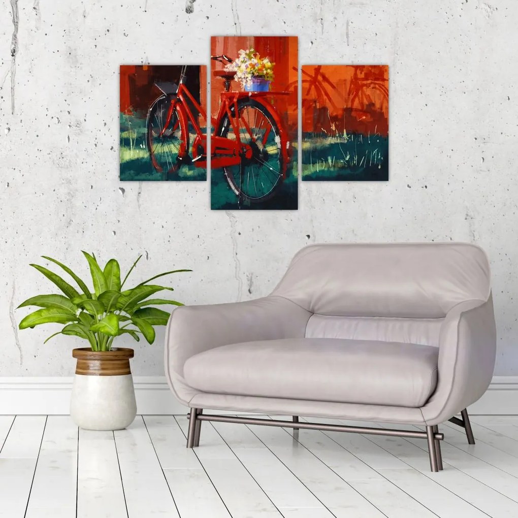 Tablou - Bicicleta roșie, pictură acrilică (90x60 cm)