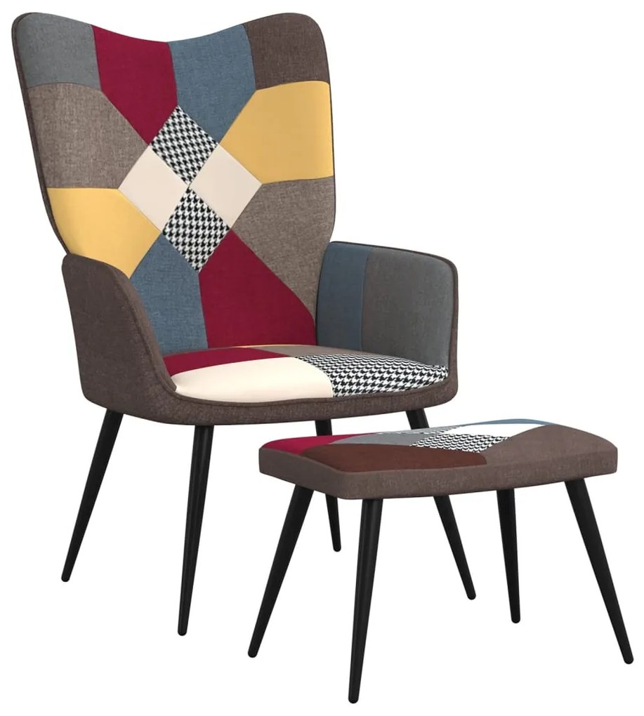 328186 vidaXL Scaun de relaxare cu taburet, textil, petice