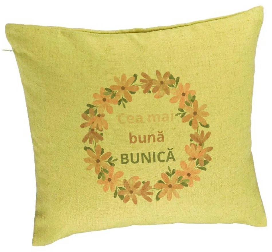 Perna Decorativa pentru Bunica 6, 40x40 cm, Verde, Husa Detasabila, Burduf