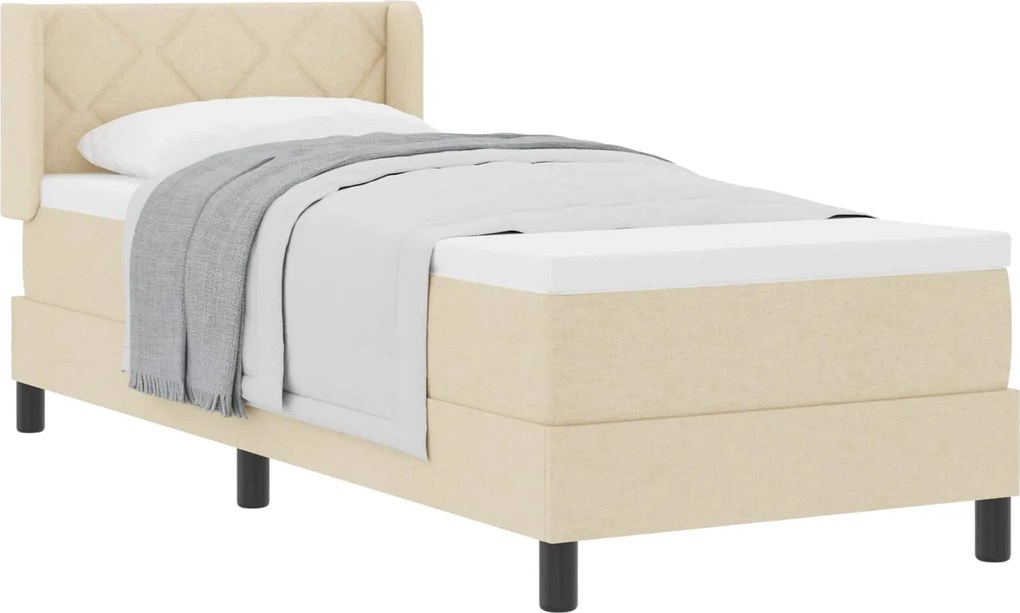 vidaXL Pat cu arcuri cu saltea cu headboard Crem 200 x 80 cm țesătură