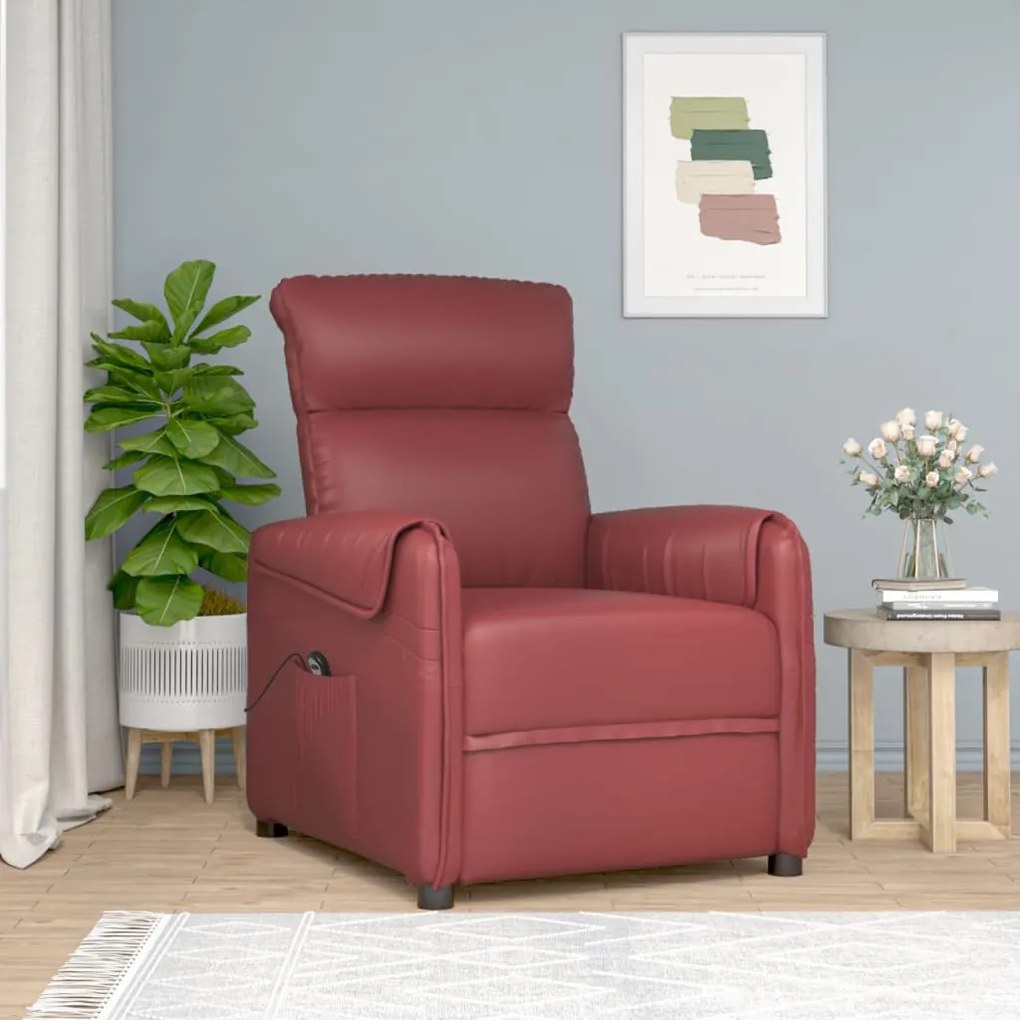 3143371 vidaXL Fotoliu cu ridicare pe verticală, roșu vin, piele ecologică