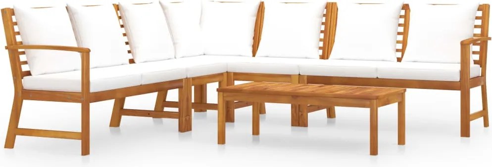 vidaXL Set mobilier grădină cu perne, 6 piese, crem, lemn masiv acacia