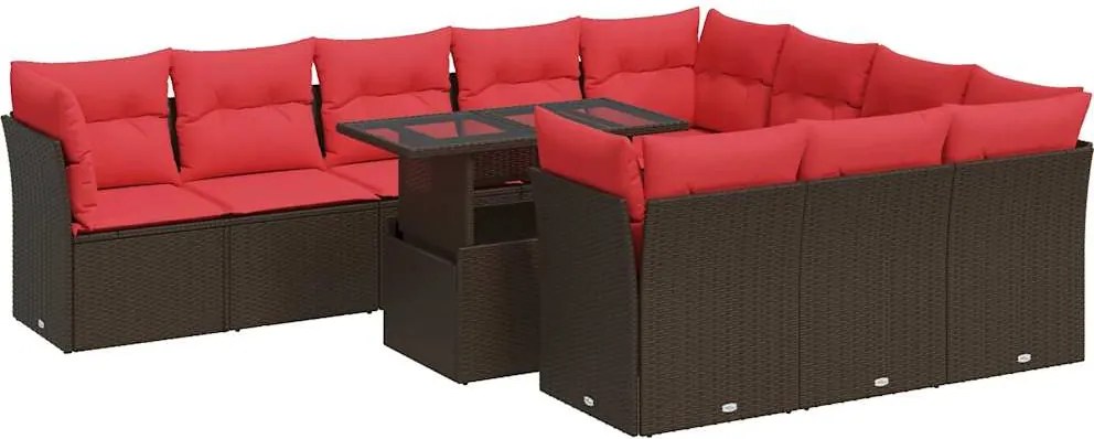vidaXL Set canapele de grădină cu perne, 11 piese, maro, poliratan