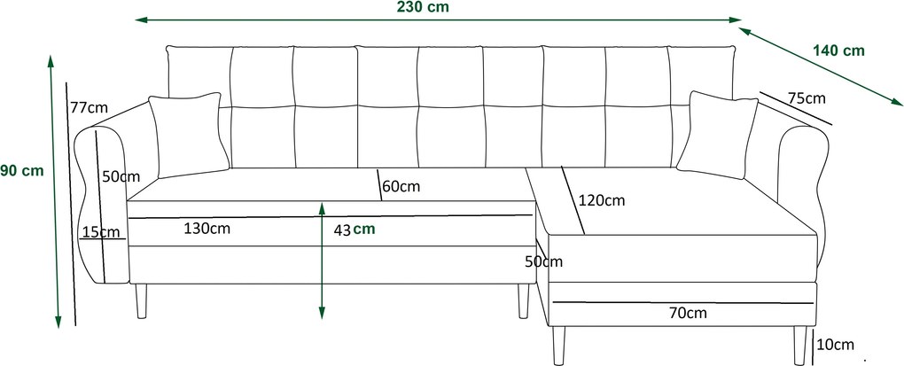 Canapea extensibila reversibila in forma de L SILVIANO 230x140 cm, gri
