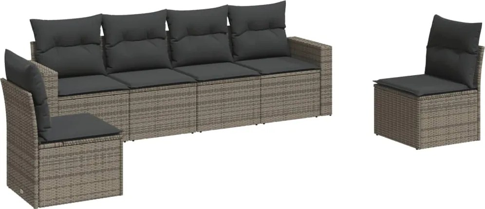 vidaXL Set mobilier grădină cu perne, 6 piese, gri, poliratan