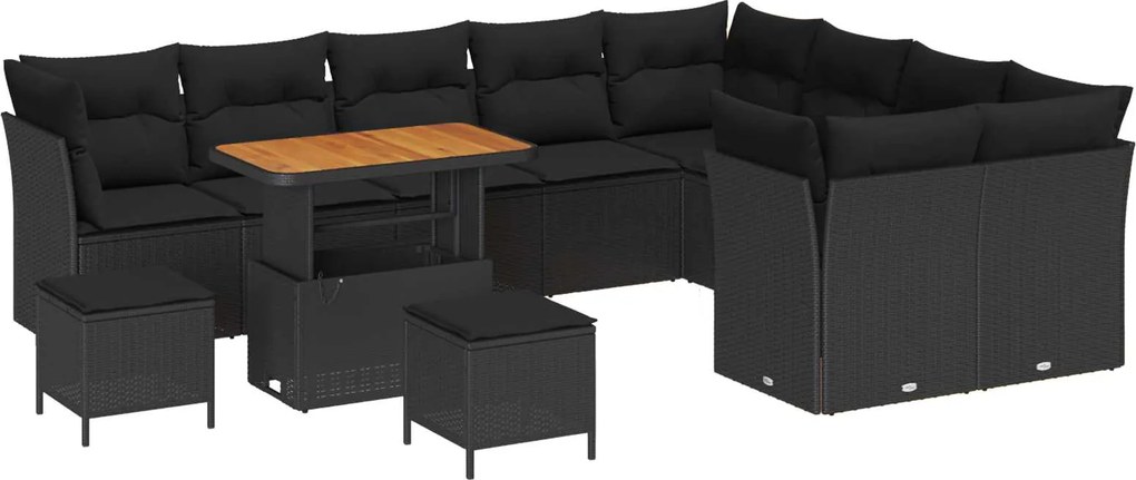 vidaXL Set de canapele pentru grădină 12 pcs Negru poliratan