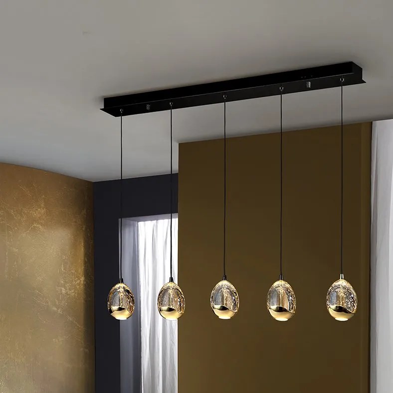 Lustra cu 5 pendule LED design modern Rocio negru/auriu