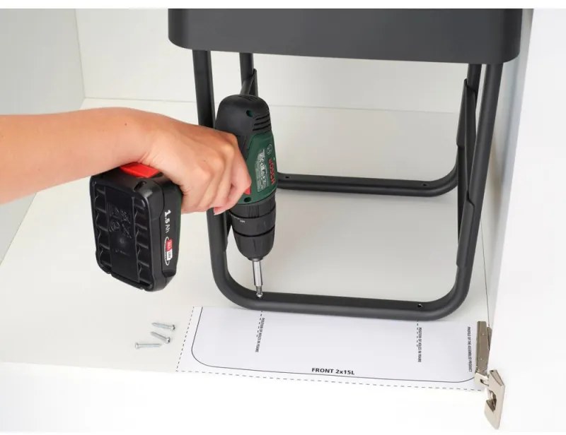 Cos de gunoi colectare selectiva Brabantia Sort&Go 1008862, 2x15 L, Montaj intern cu cadru telescopic, Gri/verde