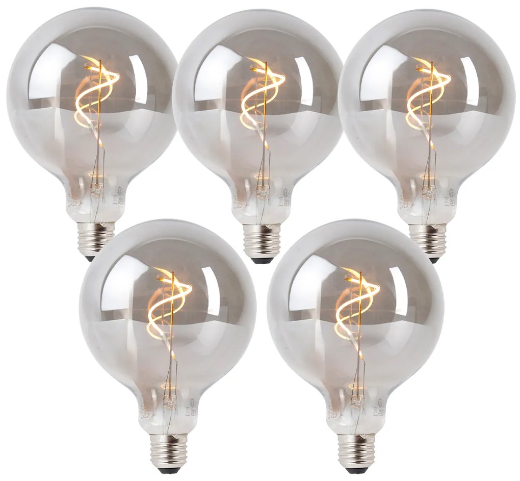 Set de 5 becuri LED E27 dimabile, fumurii, G125 4W 130 lm 1900K