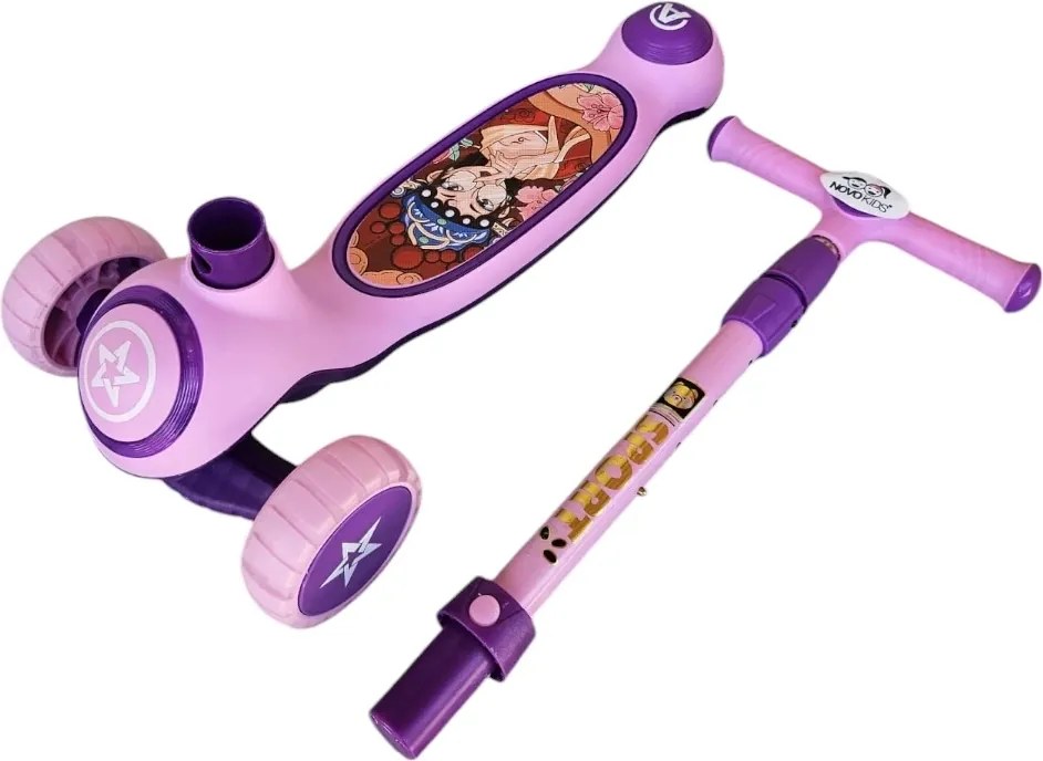 Trotineta copii cu roti luminoase din silicon NOVOKIDS™ Mini Scooter 9080, Cu melodii si lumini, 3 roti, Pliabila, Maner reglabil pe inaltime, Maxim