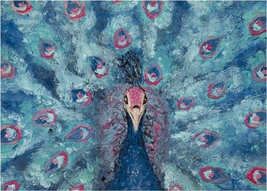 Tablou cu păun pictat (70x50 cm)