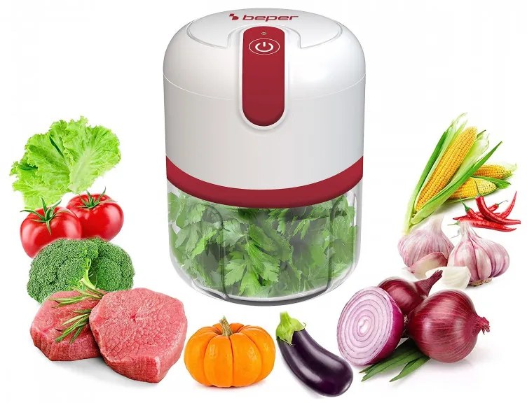 Blender portabil USB Beper P102ROB050, baterie Li-Ion de 1500 mAh, 30 W, 250 ml, 3 lame, funcție Pulse, transparent/alb