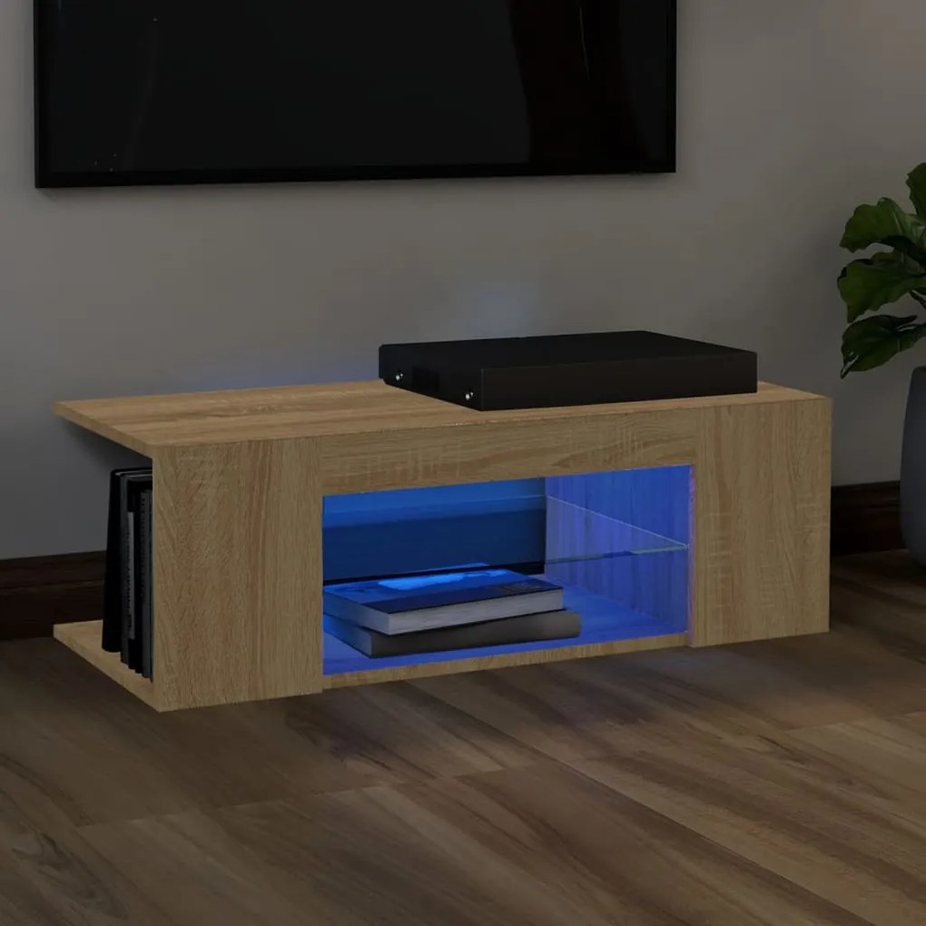 vidaXL Comodă TV cu lumini LED, stejar Sonoma, 90x39x30 cm