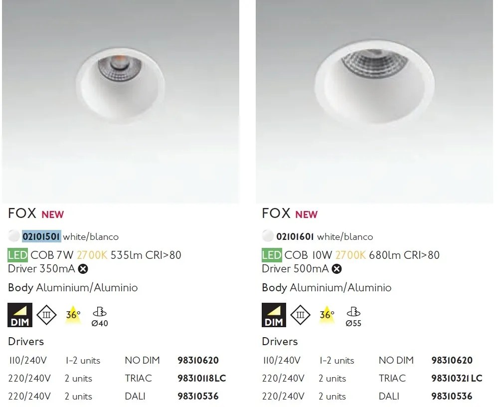 Spot LED dimabil / incastrabil tavan / plafon FOX alb 7W