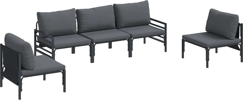 vidaXL Set de canapele pentru grădină cu pernă 5 pcs Negru Oțel